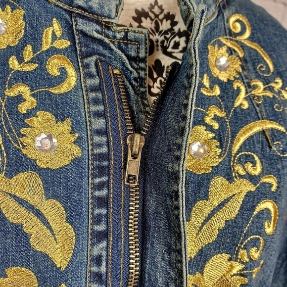 Denim 24/7 women's long sleeve zip front jacket floral stitch sz 22 stretch b3 - Picture 8 of 11